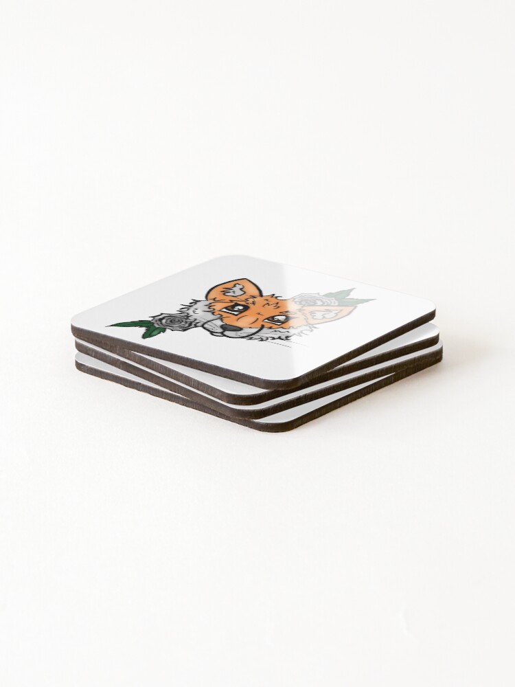 Thumbnail 4 of 5, Coasters (Set of 4), Fox and White Roses designed and sold by BioLushGraphics.