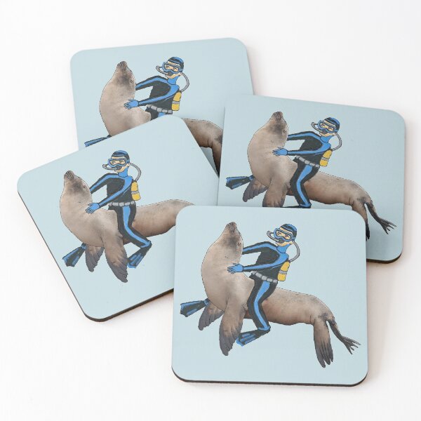 Item preview, Vintage Scuba Diving Diver Riding a Large Sea Lion URM designed and sold by urmaddad.