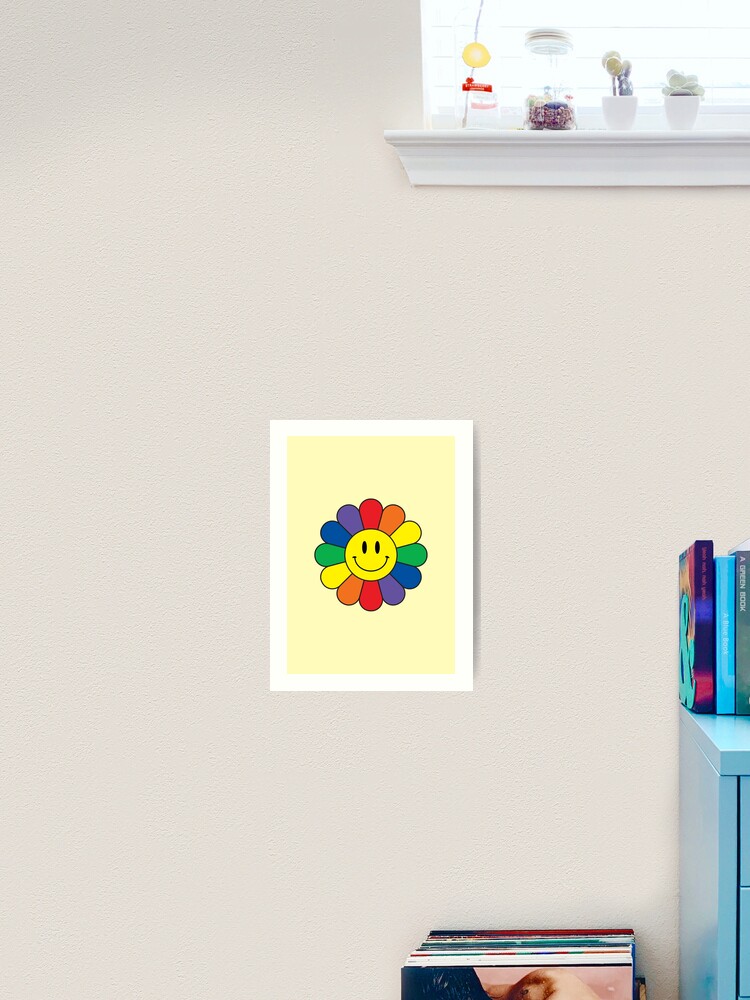 Rainbow Retro Smiley Face Flower Poster for Sale by HumanNation