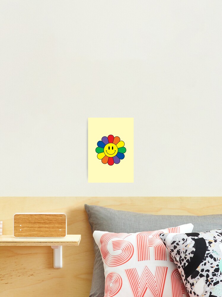 Rainbow Retro Smiley Face Flower Poster for Sale by HumanNation