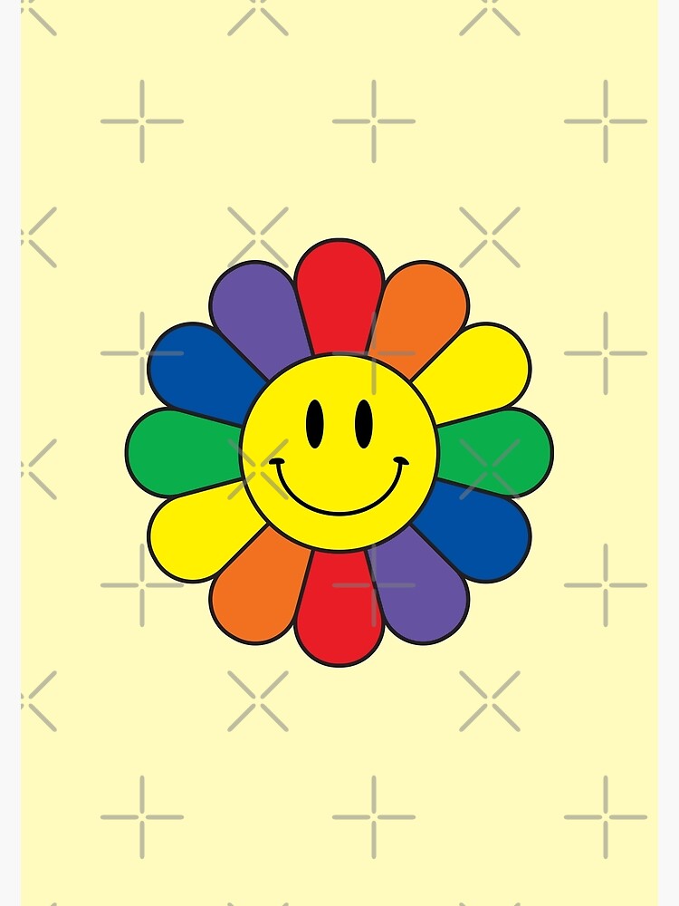 Rainbow Retro Smiley Face Flower Poster for Sale by HumanNation