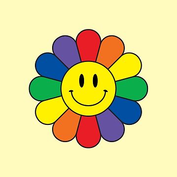 Rainbow Retro Smiley Face Flower