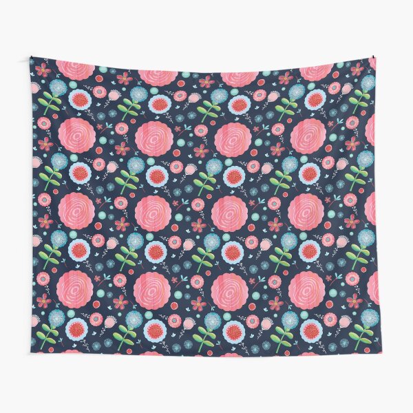 Contemporary Flowers - blue Tapestry