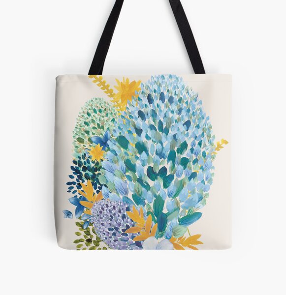 Contemporary Floral - Blue All Over Print Tote Bag