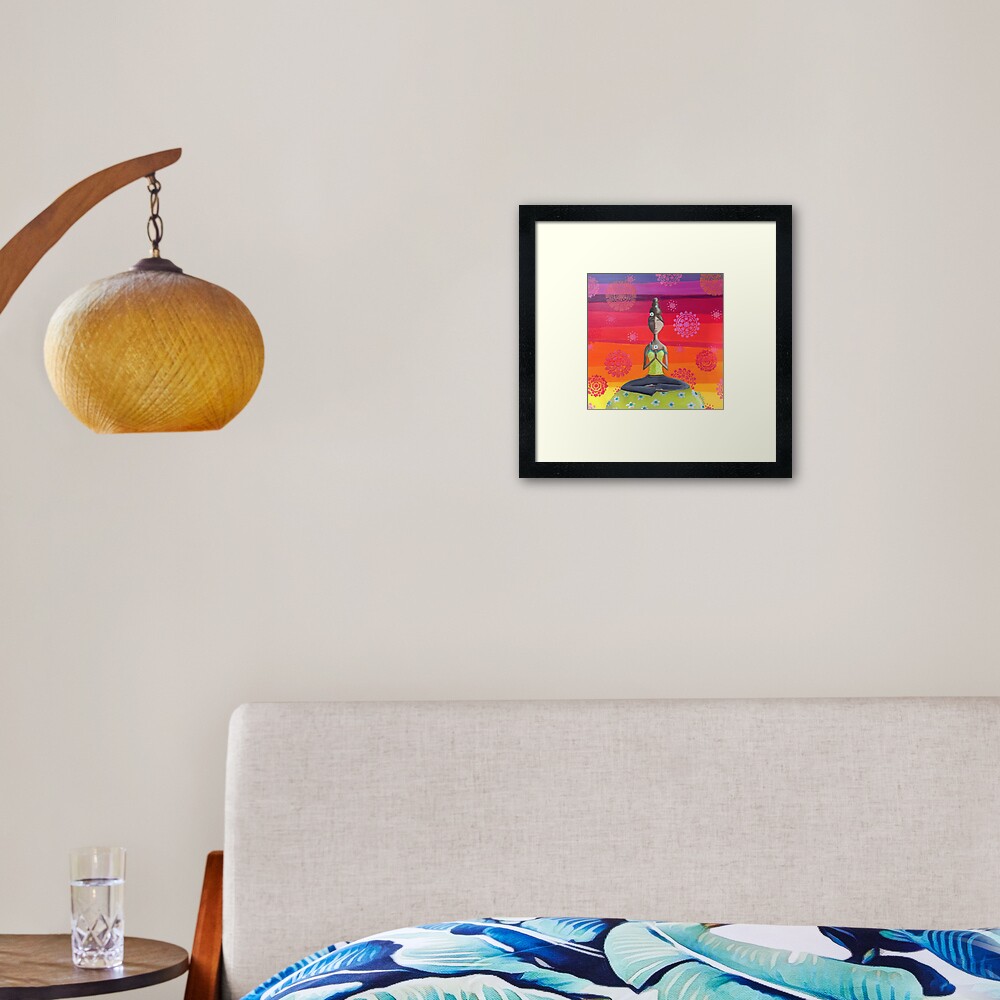 Impression encadrée « Fille Zen sous le ciel de l'arc-en-ciel - Art Yoga coloré»