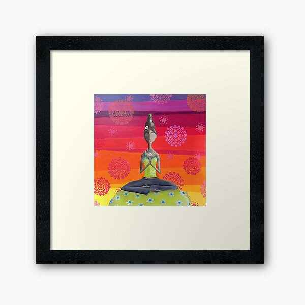 Zen Girl Under Rainbow Sky - Colorful Yoga Art Framed Art Print