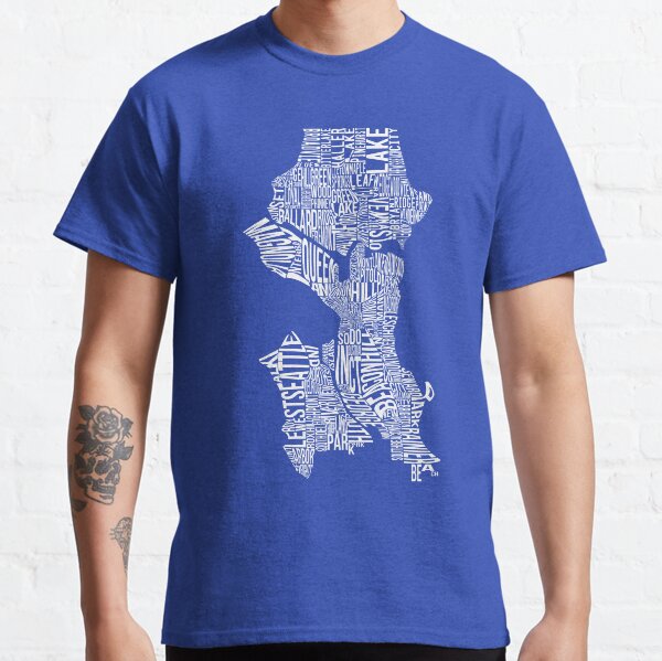 Artikel-Vorschau von Seattle Karte - Typografische Nachbarschaften - Weiß auf Blau, designt und verkauft von samvschantz.