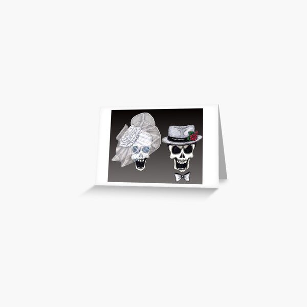 Black Ombre Skull Bride & Groom Greeting Card