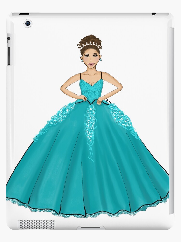 Teal Quinceañera Dress Fashion Illustration - Sweet 15