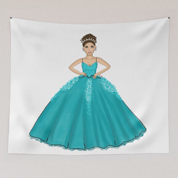 Item preview, Teal Quinceañera Dress Fashion Illustration - Sweet 15 designed and sold by SMillustrations.