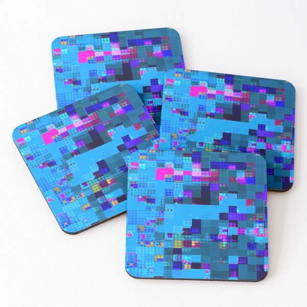 Item preview, graphic design geometric pixel square and circle pattern abstract background in blue pink designed and sold by Mrvell.