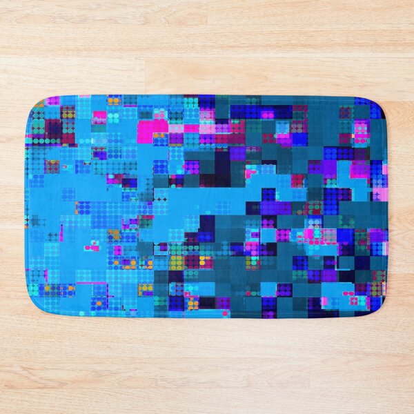 Item preview, graphic design geometric pixel square and circle pattern abstract background in blue pink designed and sold by Mrvell.