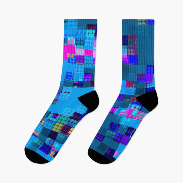 Item preview, graphic design geometric pixel square and circle pattern abstract background in blue pink designed and sold by Mrvell.