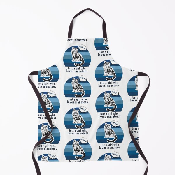 Item preview, Just a Girl Who Loves Manatees - cat saying moo, blue background designed and sold by FlorenciaBliss.