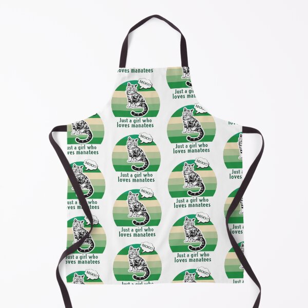 Item preview, Just a Girl Who Loves Manatees - cat saying moo, green background  designed and sold by FlorenciaBliss.