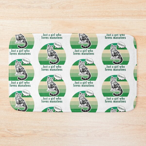 Item preview, Just a Girl Who Loves Manatees - cat saying moo, green background  designed and sold by FlorenciaBliss.