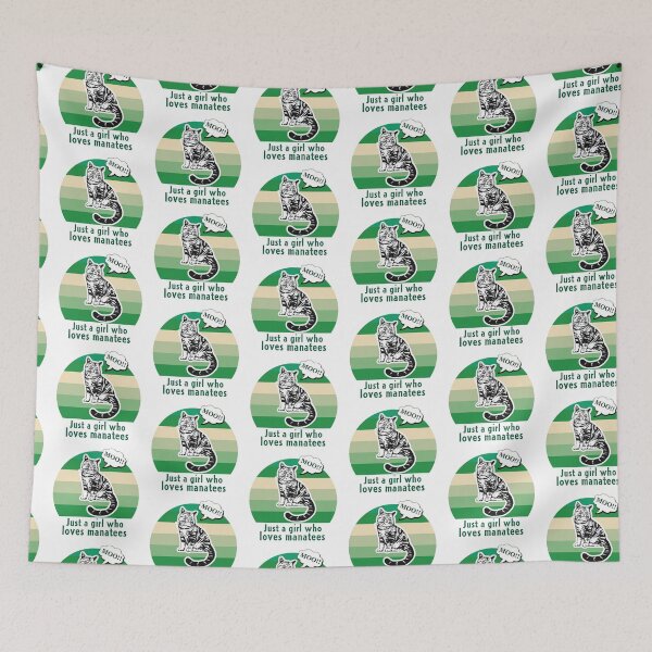 Item preview, Just a Girl Who Loves Manatees - cat saying moo, green background  designed and sold by FlorenciaBliss.