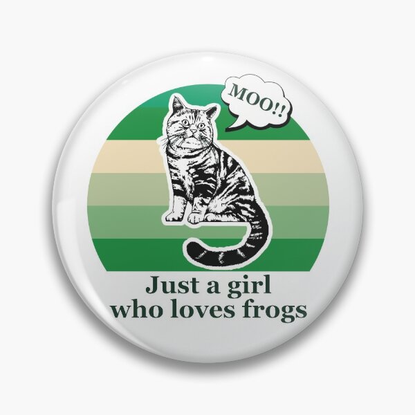 Item preview, Just a Girl Who Loves Frogs - cat saying moo, green background  designed and sold by FlorenciaBliss.