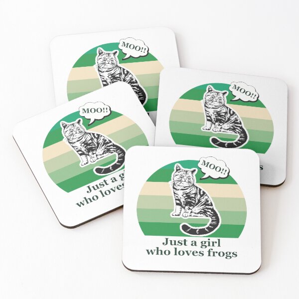 Item preview, Just a Girl Who Loves Frogs - cat saying moo, green background  designed and sold by FlorenciaBliss.