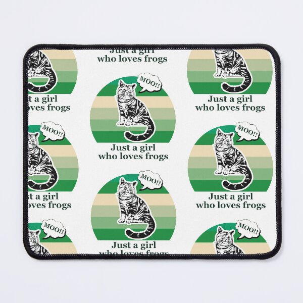 Item preview, Just a Girl Who Loves Frogs - cat saying moo, green background  designed and sold by FlorenciaBliss.