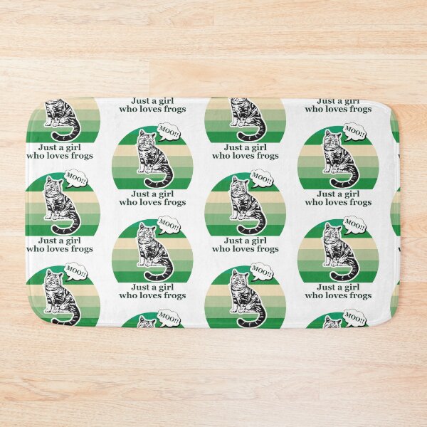 Item preview, Just a Girl Who Loves Frogs - cat saying moo, green background  designed and sold by FlorenciaBliss.