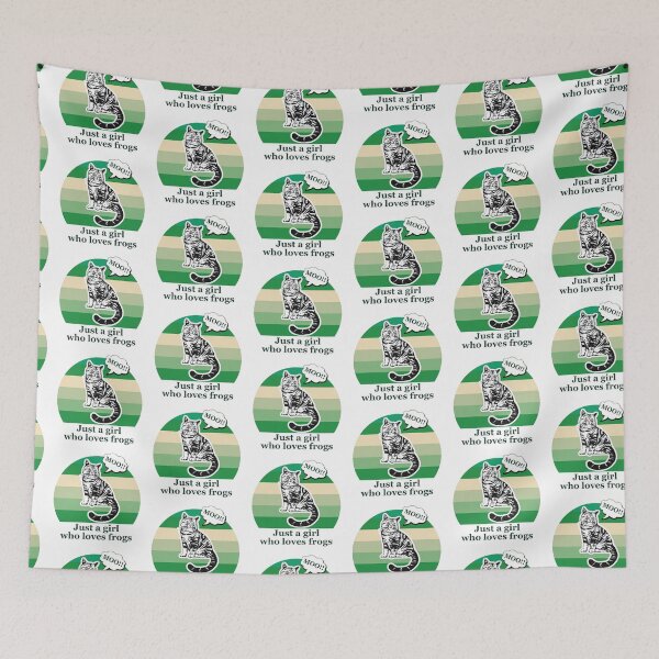 Item preview, Just a Girl Who Loves Frogs - cat saying moo, green background  designed and sold by FlorenciaBliss.