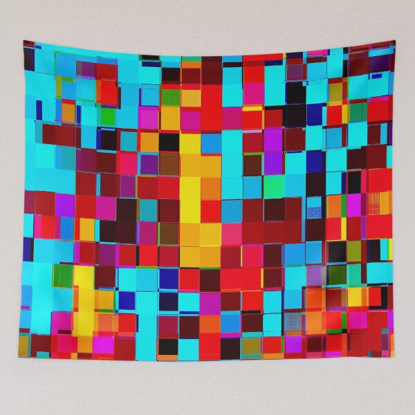 Item preview, graphic design geometric pixel square pattern abstract background in red blue pink designed and sold by Mrvell.