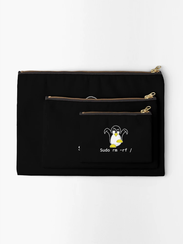 Thumbnail 2 of 4, Zipper Pouch, Tux Linux Penguin Sudo Rm Rf Programmer Developer Hacker designed and sold by tanalan.