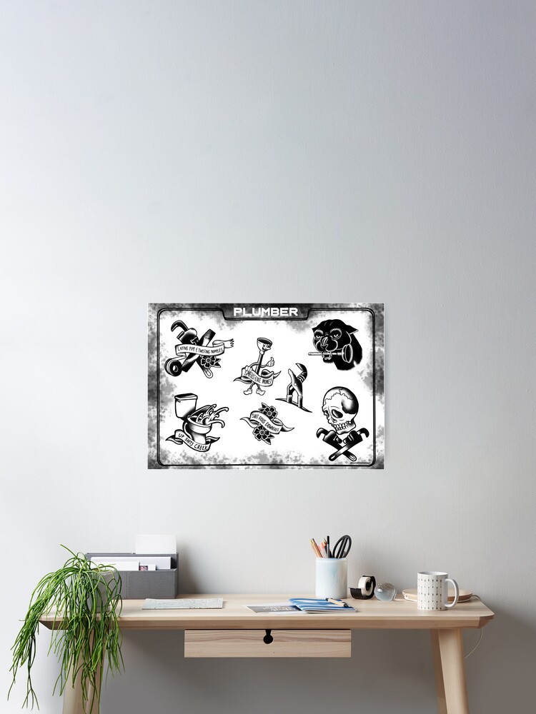 Thumbnail 2 of 3, Poster, Plumber tattoo flashsheet designed and sold by Localnonunion.
