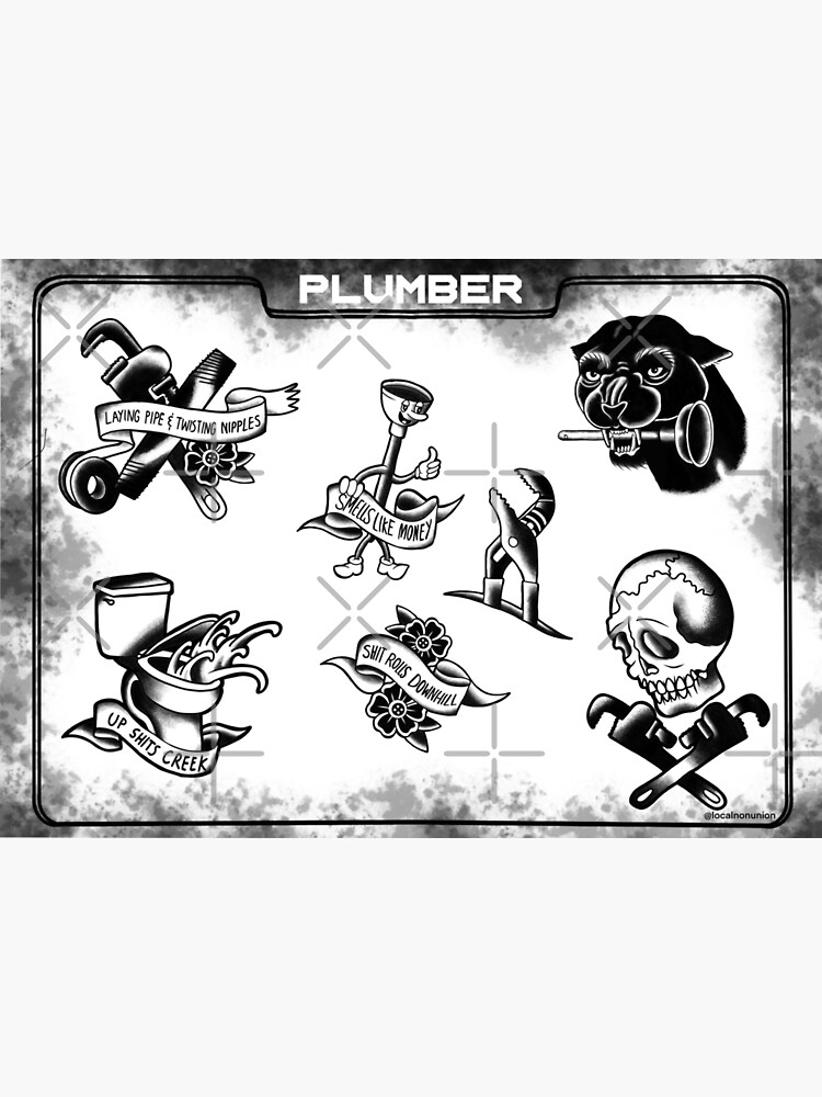 Thumbnail 3 of 3, Poster, Plumber tattoo flashsheet designed and sold by Localnonunion.