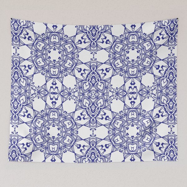 Item preview, Abstract geometric pattern with blue arabesque ornament designed and sold by TorriPhoto.