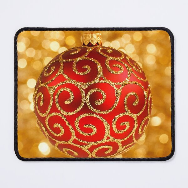 Item preview, Red Patterned Christmas Bauble on Bokeh Background designed and sold by taiche.