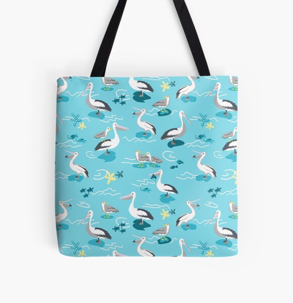 Pelicans and seagulls hand illustrated pattern - fun ocean birds All Over Print Tote Bag