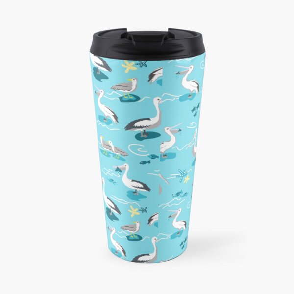 Pelicans and seagulls hand illustrated pattern - fun ocean birds Travel Mug