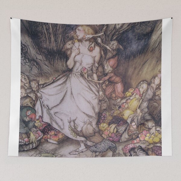 Aperçu de l'œuvre Illustration de sorcière vintage du marché des gobelins par Authur Rackham créée et vendue par Bellathewilde.