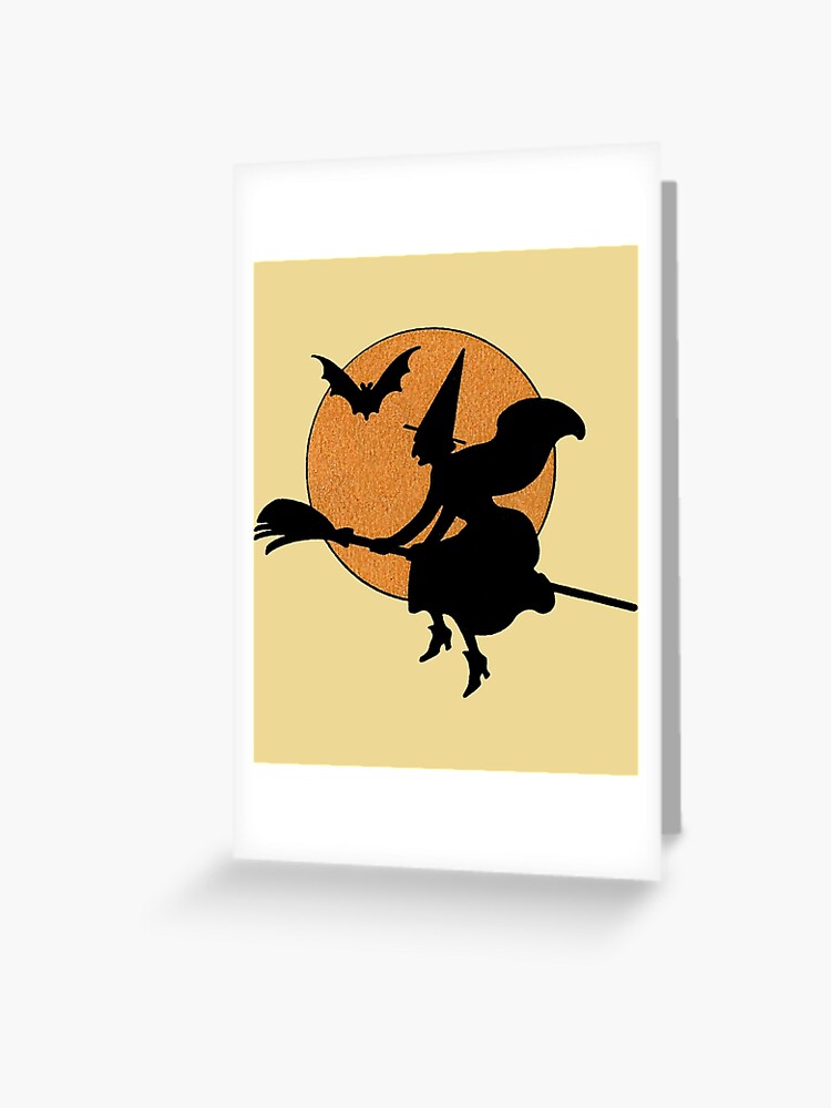 Carte de vœux for Sale avec l'œuvre « Sorcière maléfique volant sur un  balai pendant une pleine lune » de l'artiste Lokis80