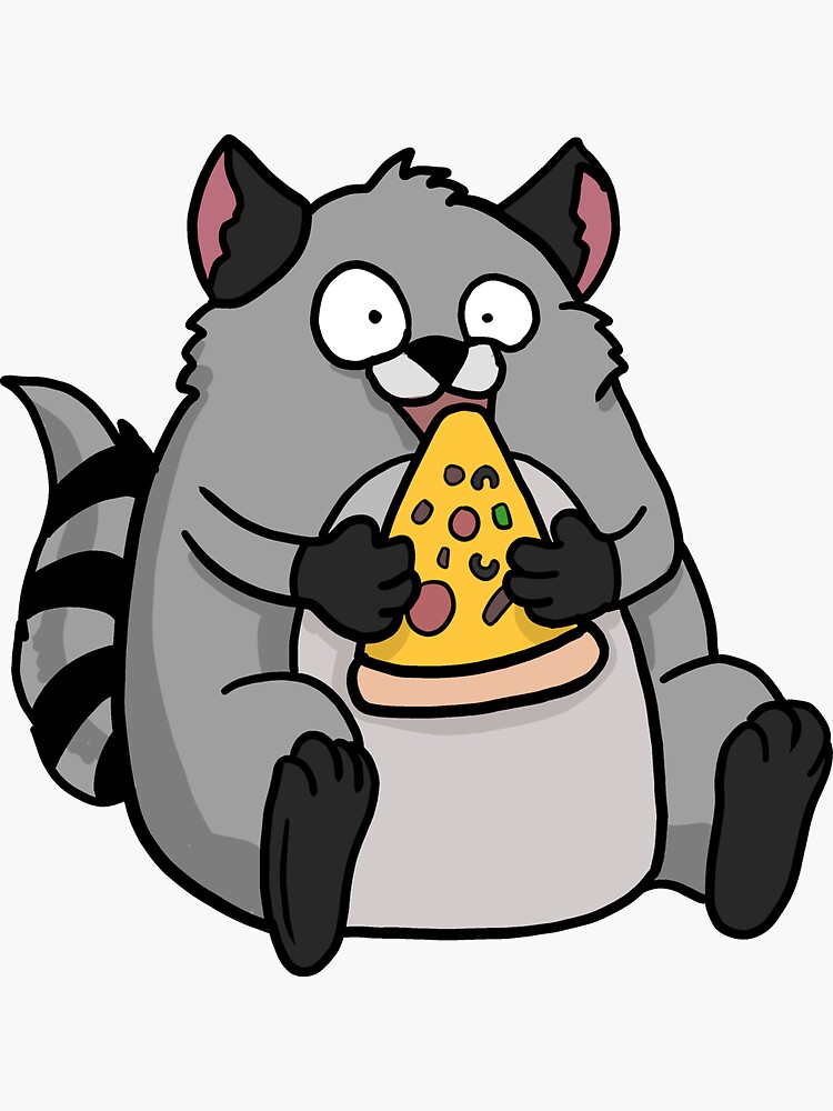 Fat Raccoon Eating Pizza Funny Comic Style hand drawn&quot; Sticker for 