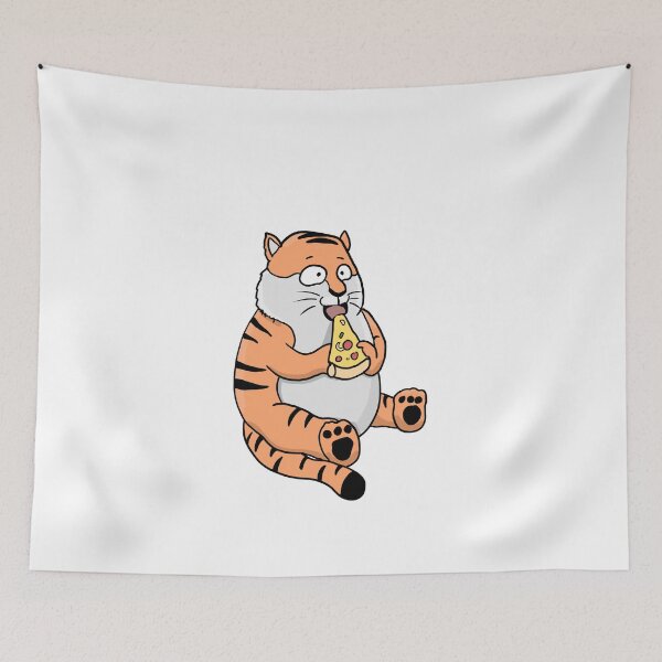 Item preview, Fat Tiger Eating Pizza Funny Comic Style hand drawn designed and sold by Mesyo.