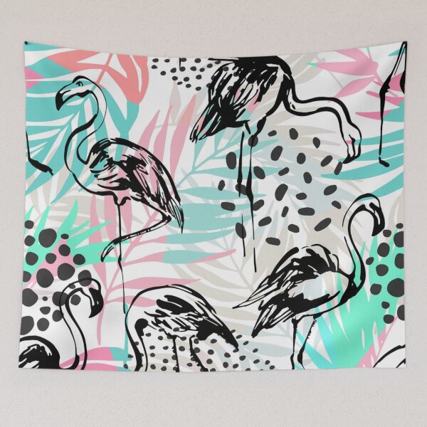 Item preview, Tropical seamless pattern with flamingos palm designed and sold by Gurshnet68.