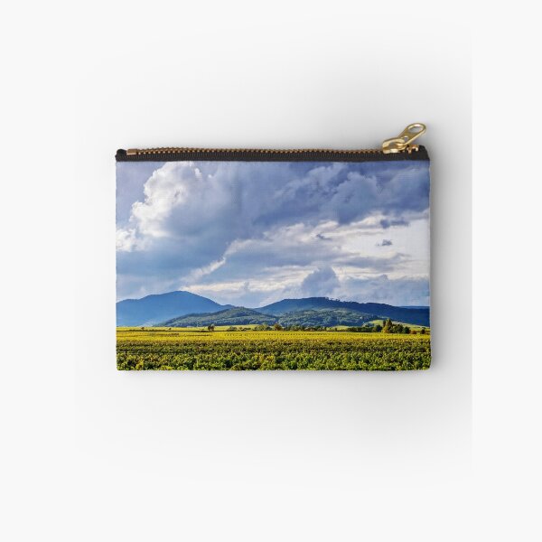 Item preview, Beautiful sunlight over vineyards with blue sky and mountains on horizon, Alsace, France designed and sold by Alexander Sorokopud.
