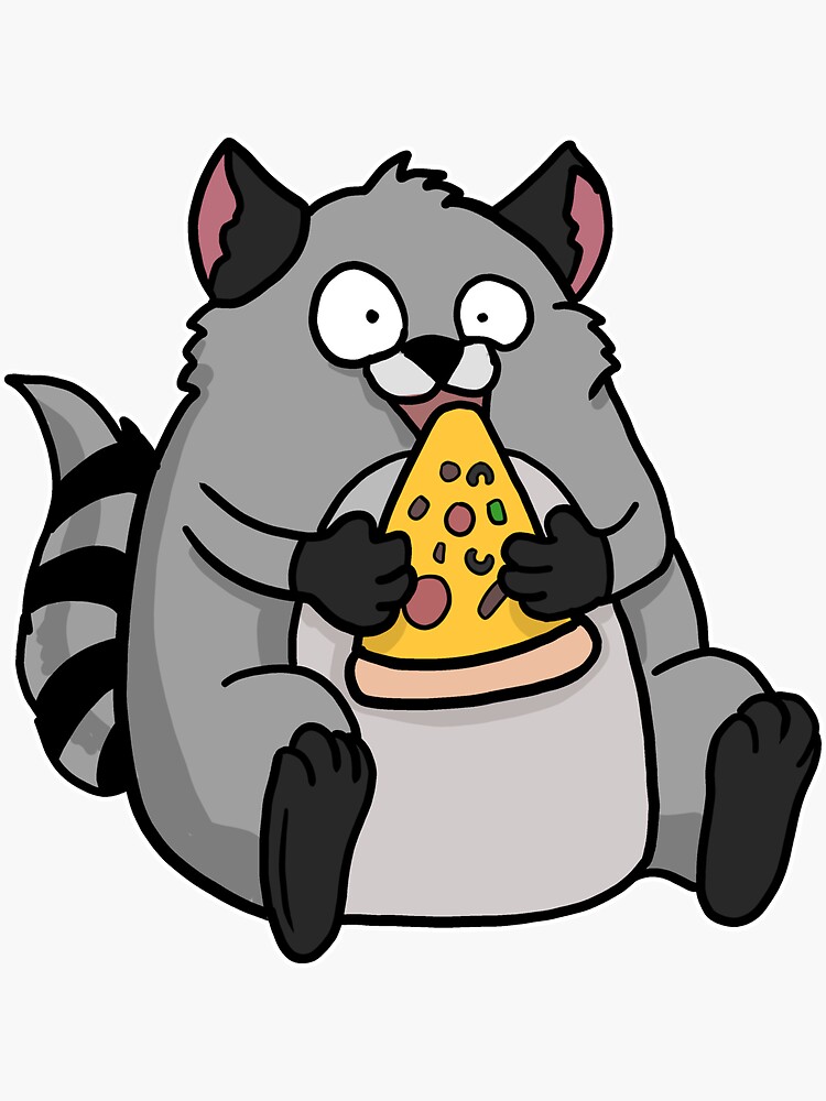 Fat Raccoon Eating Pizza Funny Comic Style hand drawn&quot; Sticker for 