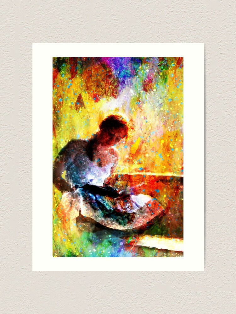 Alternate view of Girl with book by window bathed in morning light Art Print