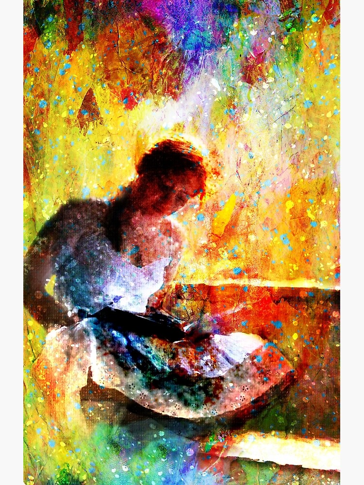 Girl with book by window bathed in morning light by Mackill