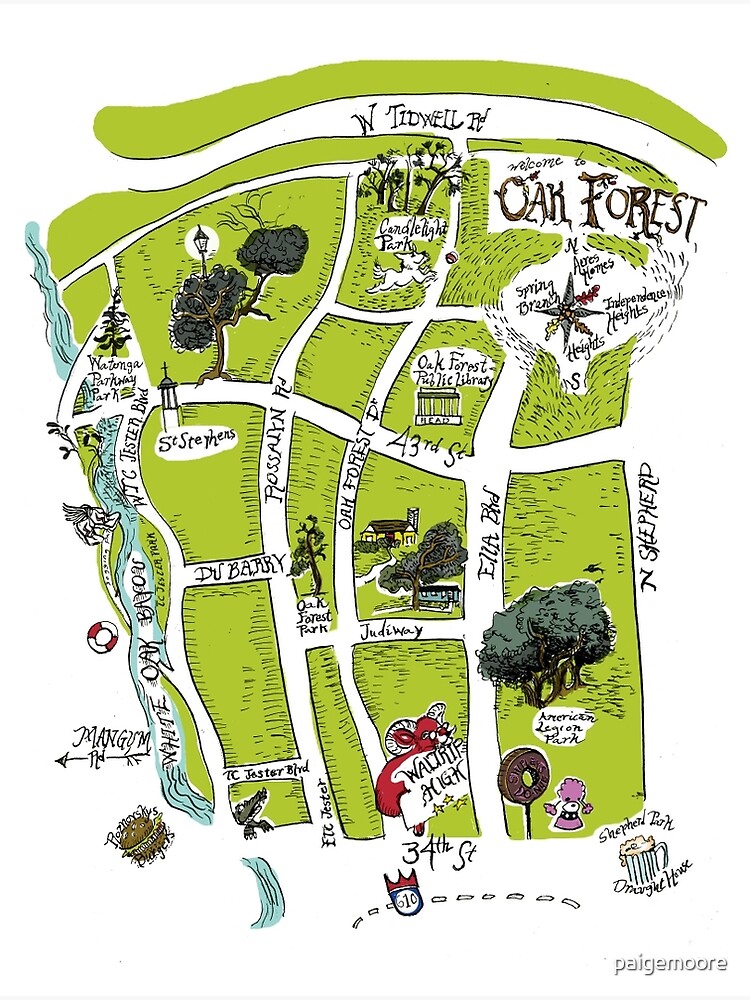 "Oak Forest Houston Neighborhood Souvenir Map" Poster by paigemoore