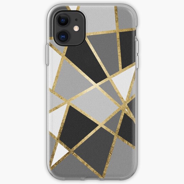 Black & Gray Modern Geo Gold Triangles iPhone Soft Case
