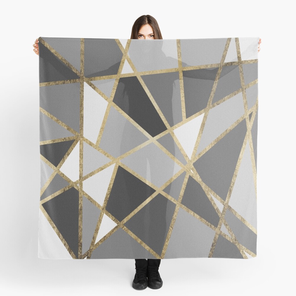 Black & Gray Modern Geo Gold Triangles Scarf