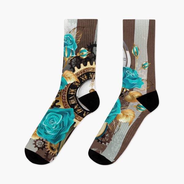 Item preview, Steampunk Striped Background with Clock and Turquoise Roses designed and sold by Blackmoon9.