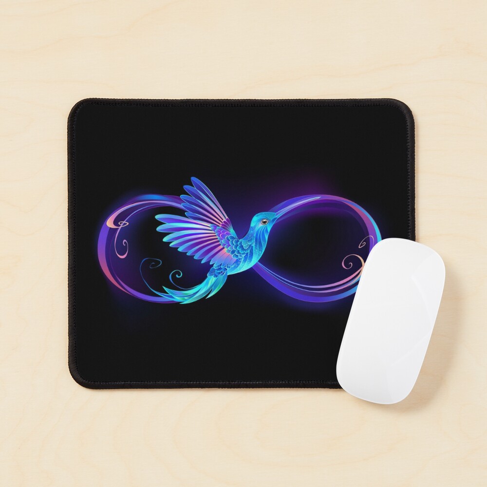 Infinity symbol with glowing hummingbird Mouse Pad