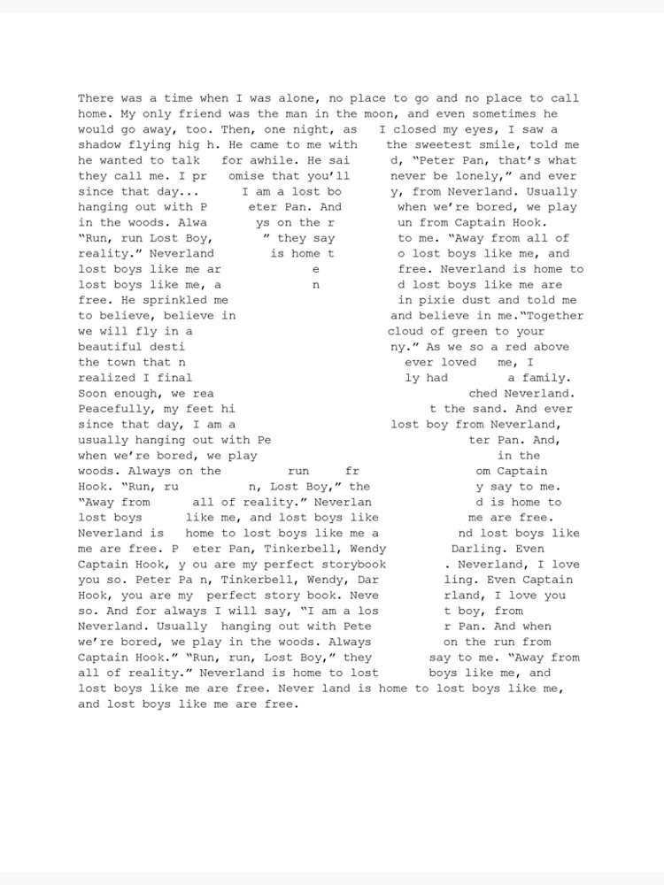 ""Lost Boy" by Ruth B Text Art" Art Print for Sale by BrinniC Redbubble