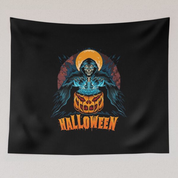 Item preview, Halloween with Pumpkin and Grim Reaper Gift Halloween Day, Thanksgiving, Christmas Day designed and sold by JanaLittle.